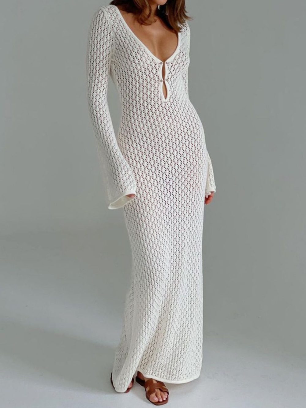 Commense White Crochet Maxi Dress